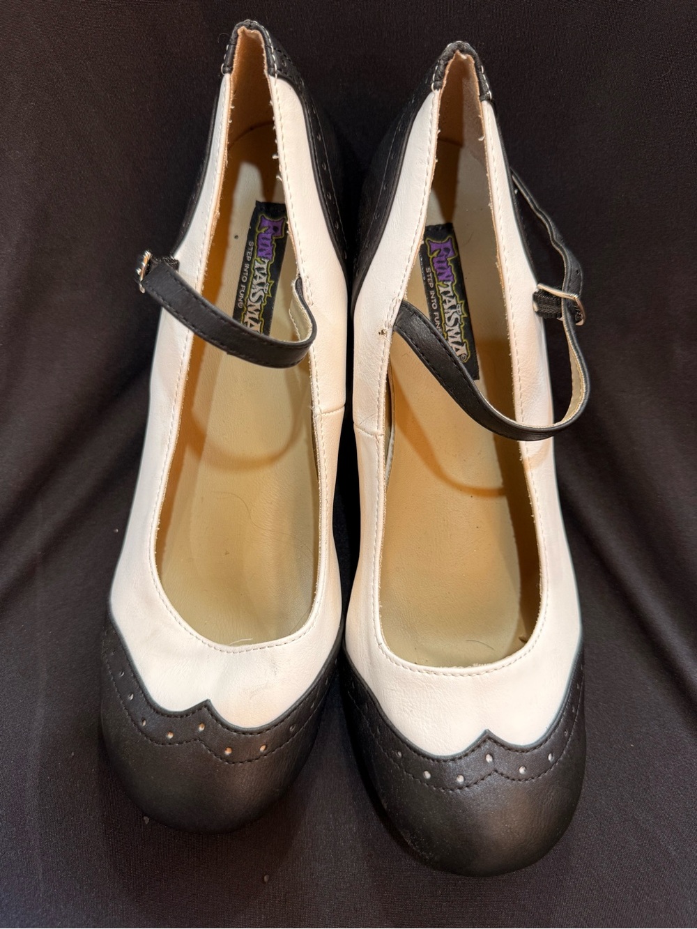 Two-Tone Black and White Mary Jane Heels with Strap Size 9